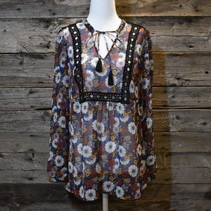 Lauren Conrad Fall Floral Peasant Shirt Small